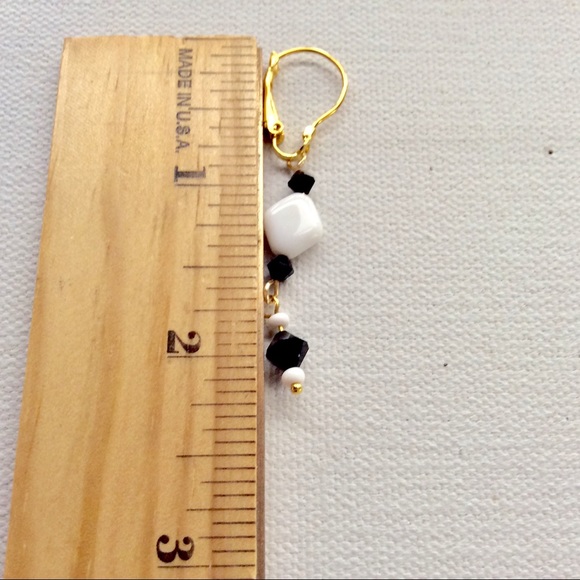 Black & White Dangle Earrings Repurposed Upcycled - Picture 3 of 6